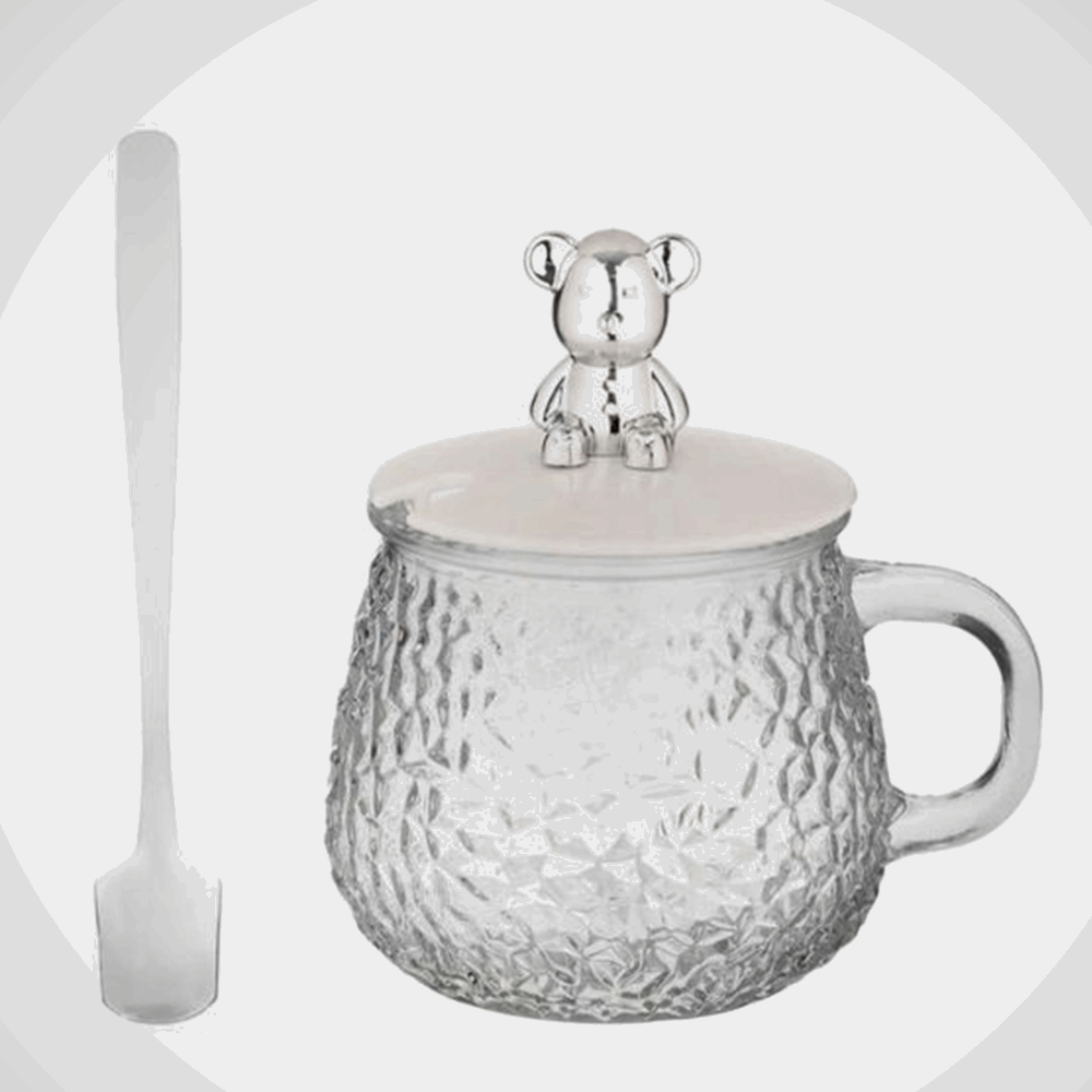 منزلى مج زجاج دبدوب بغطاء + ملعقه